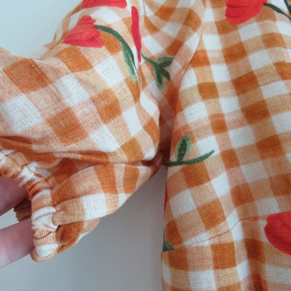 FARM Rio Orange Gingham Cherry Print Puff Sleeve Dress - Picture 5 of 16